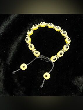 🧿Yellow Evil Eye Beaded Bracelet with Sliding Knot for Adjustable Sizing/NWOT🧿